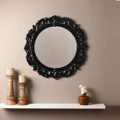 Small Black Glass Round Mirror - SM46
